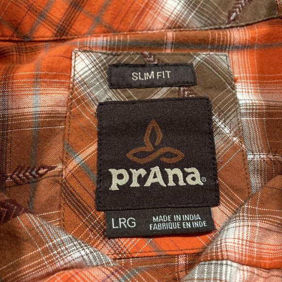 prAna Button Up Hiking Shirt (Men’s Size L) • Organic Cotton • Orange • Slim Fit - Picture 2 of 5